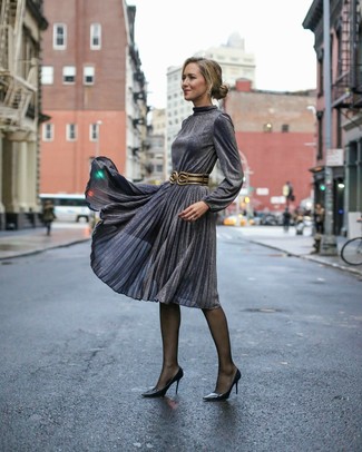 Grey Dress and Black Tights: A Simple and Chic Look