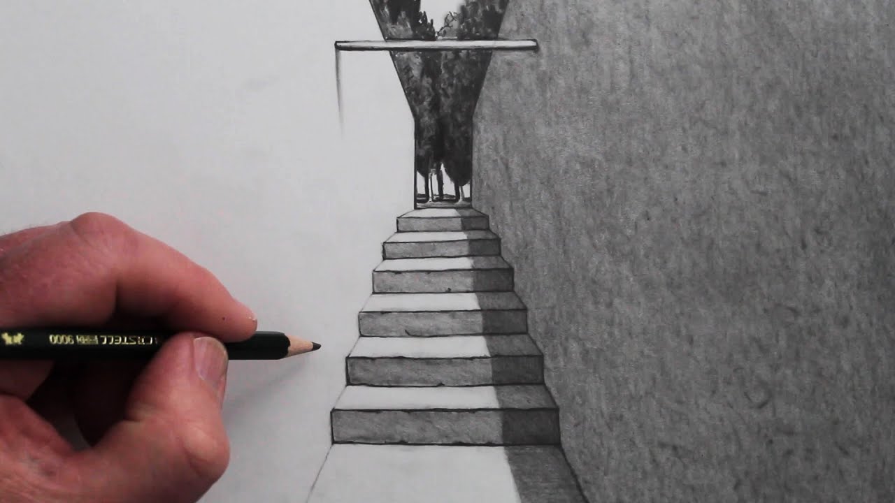 Creepy stairs drawing easy how? 5 simple steps for anyone!